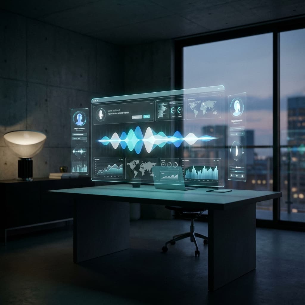 Holographic interface showcasing Linse preview screens.