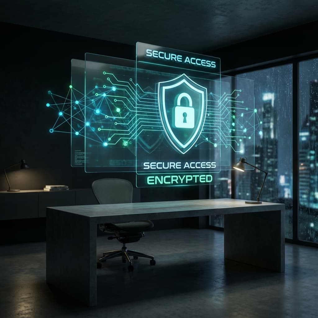 Protected document inside a glowing lock.